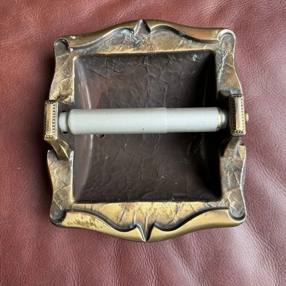 Amerock Carriage House Recessed Toilet Paper Holder Antique Brass 1970s *Fair*